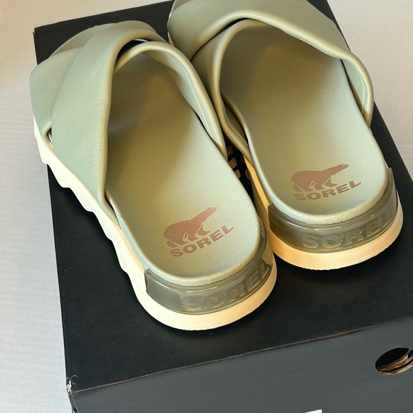 Womens Olive Slide Sandals - Picture 5 of 9